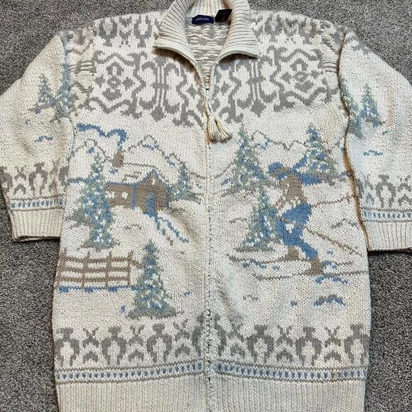 VTG Eagles eye Apres ski cardigan snow scene CottageCore Full Zip XL - Picture 1 of 5